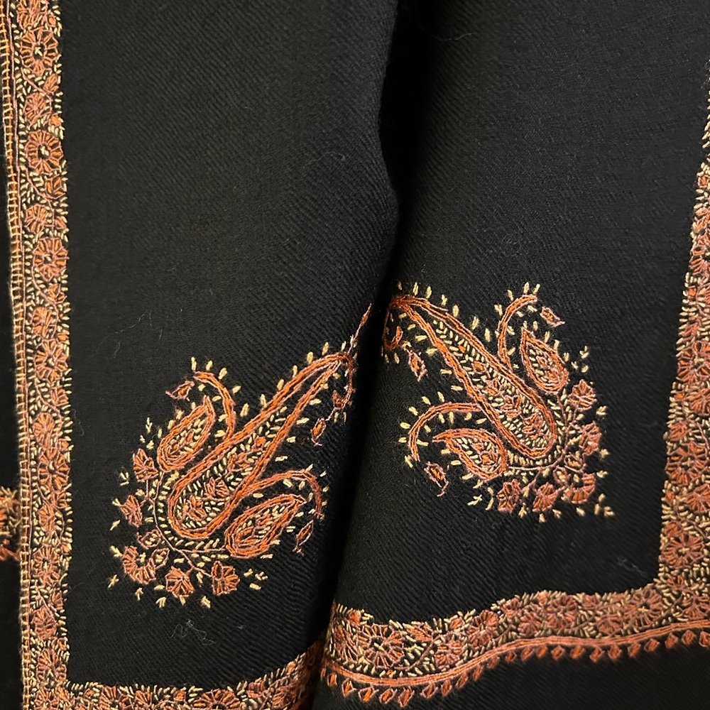 Hand Embroidered (needle) Cashmere Shawl. Made in Kashmir, 84x42”